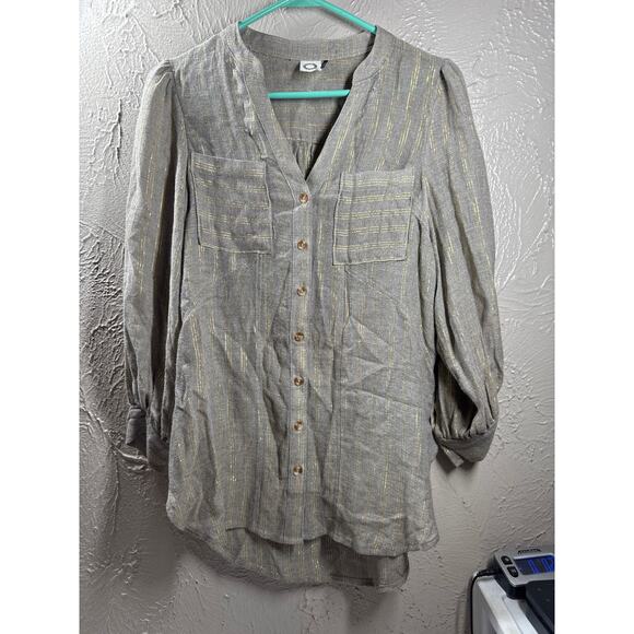 Akemi + Kin for Anthropologie Itzel Metallic Blouse Button Up Womens Size 2 - Picture 1 of 5